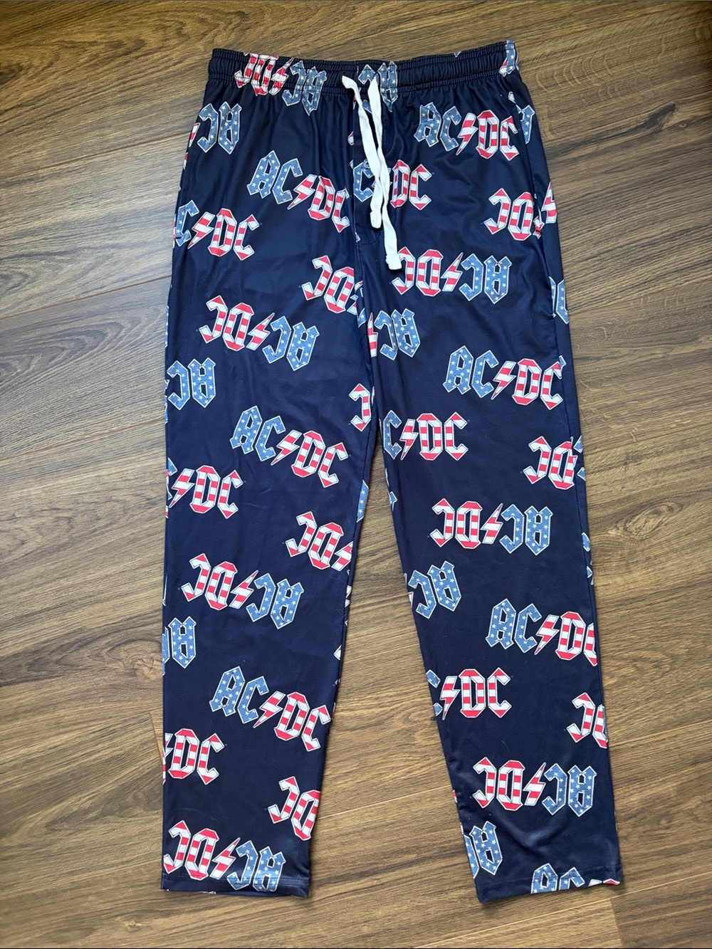 AC/DC Navy Joggers with Red & White Logo Pattern